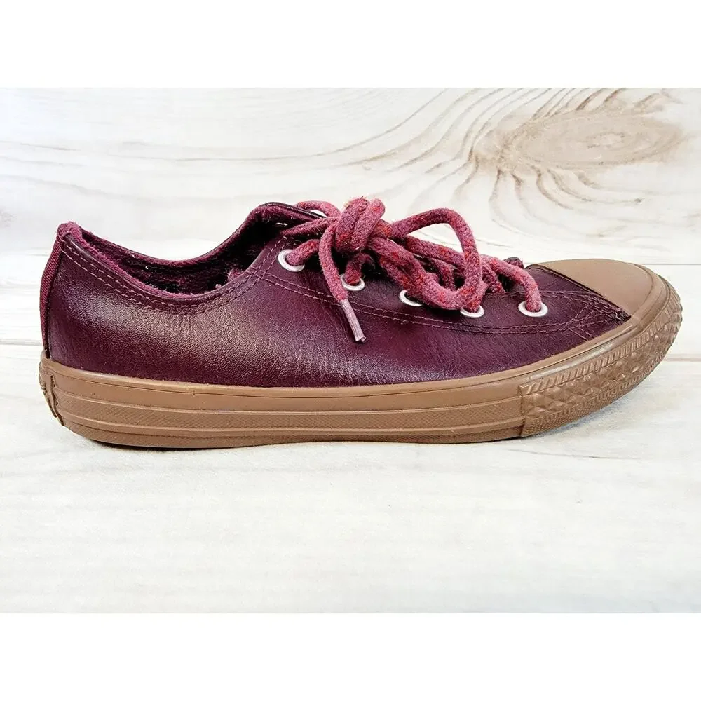 Converse Chuck Taylor All Star Ox Fashion Leather Sneakers Youth Size 3 Burgandy